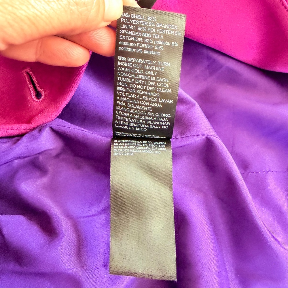 Bold Magenta Preppy Career Faux Suede Double Breasted Studio Blazer WHBM Size 12 - Picture 16 of 17